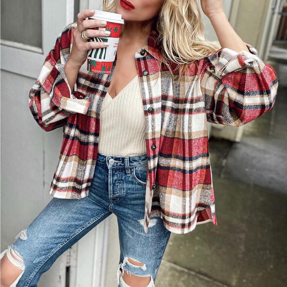 NWT FLAWLESS LIVERPOOL PLAID BUTTON DOWN SHACKET, Sz.S, BNWTIB